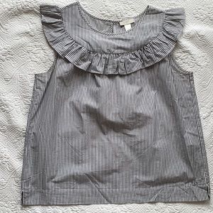 Grey striped ruffle bib top